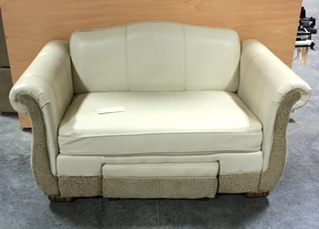 USED LEATHER/SUEDE FLEXSTEEL LOVESEAT WITH FOOT REST FOR SALE