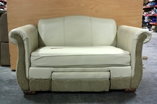 USED LEATHER/SUEDE FLEXSTEEL LOVESEAT WITH FOOT REST FOR SALE