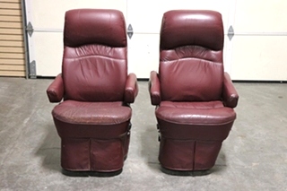 USED RV/MOTORHOME FURNITURE SET OF 2 BURGUNDY FLEXSTEEL CAPTAIN CHAIRS FOR SALE