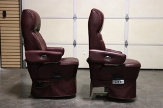 USED RV/MOTORHOME FURNITURE SET OF 2 BURGUNDY FLEXSTEEL CAPTAIN CHAIRS FOR SALE