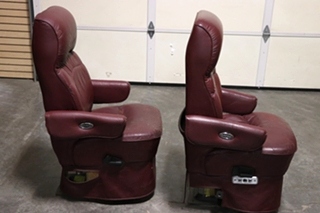 USED RV/MOTORHOME FURNITURE SET OF 2 BURGUNDY FLEXSTEEL CAPTAIN CHAIRS FOR SALE