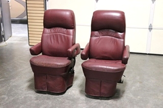 USED RV/MOTORHOME FURNITURE SET OF 2 BURGUNDY FLEXSTEEL CAPTAIN CHAIRS FOR SALE