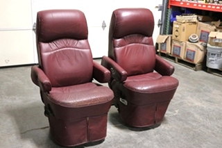 USED RV/MOTORHOME FURNITURE SET OF 2 BURGUNDY FLEXSTEEL CAPTAIN CHAIRS FOR SALE