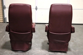 USED RV/MOTORHOME FURNITURE SET OF 2 BURGUNDY FLEXSTEEL CAPTAIN CHAIRS FOR SALE