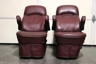 USED RV/MOTORHOME FURNITURE SET OF 2 BURGUNDY FLEXSTEEL CAPTAIN CHAIRS FOR SALE