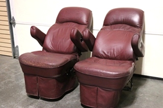 USED RV/MOTORHOME FURNITURE SET OF 2 BURGUNDY FLEXSTEEL CAPTAIN CHAIRS FOR SALE