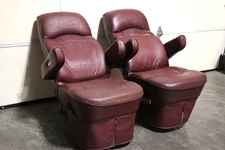 USED RV/MOTORHOME FURNITURE SET OF 2 BURGUNDY FLEXSTEEL CAPTAIN CHAIRS FOR SALE