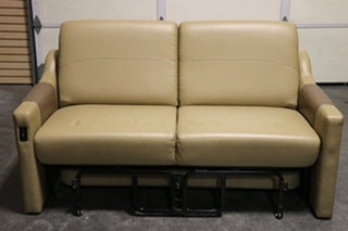 USED MOTORHOME FURNITURE TAN & BROWN COUCH WITH FOOTREST FOR SALE