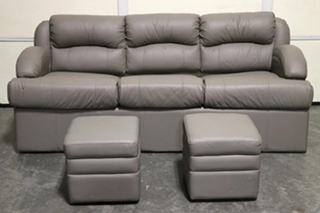 USED RV/MOTORHOME GREY PULL OUT SLEEPER SOFA WITH 2 FOOTREST FOR SALE