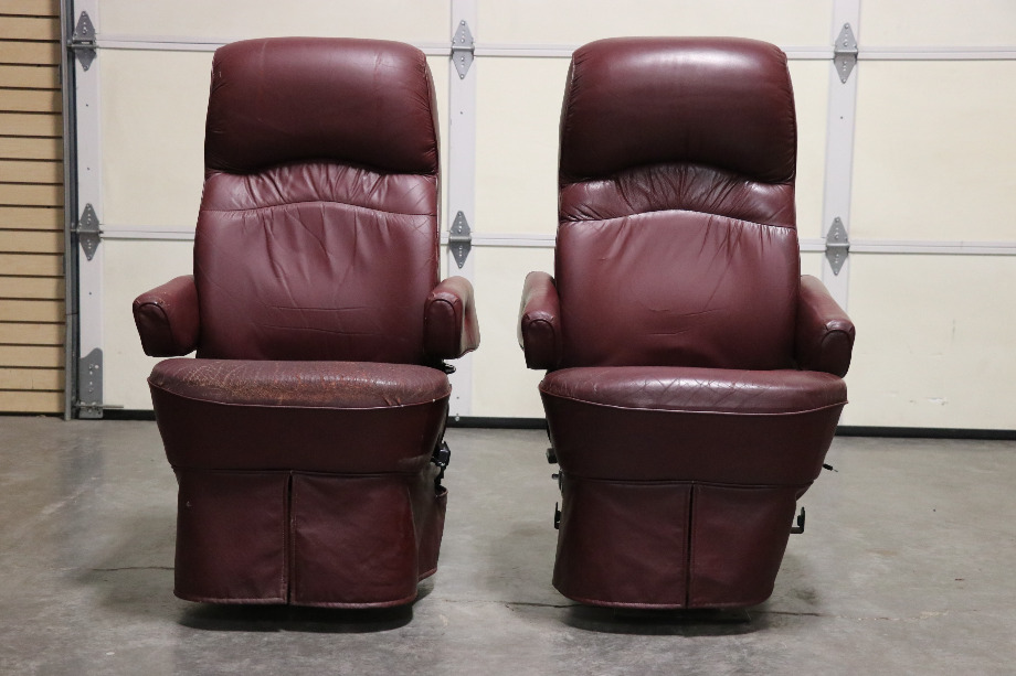 USED RV/MOTORHOME FURNITURE SET OF 2 BURGUNDY FLEXSTEEL CAPTAIN CHAIRS FOR SALE