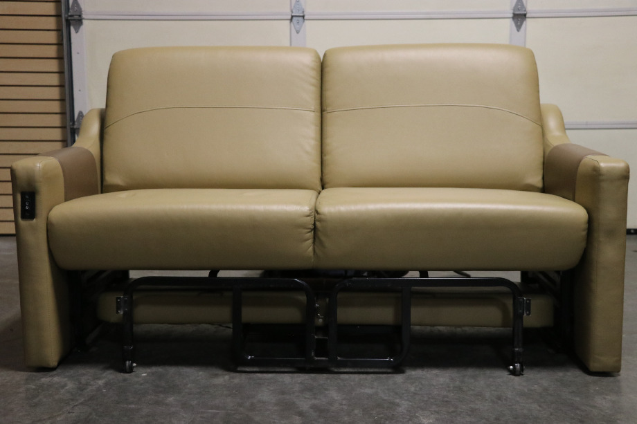 USED MOTORHOME FURNITURE TAN & BROWN COUCH WITH FOOTREST FOR SALE