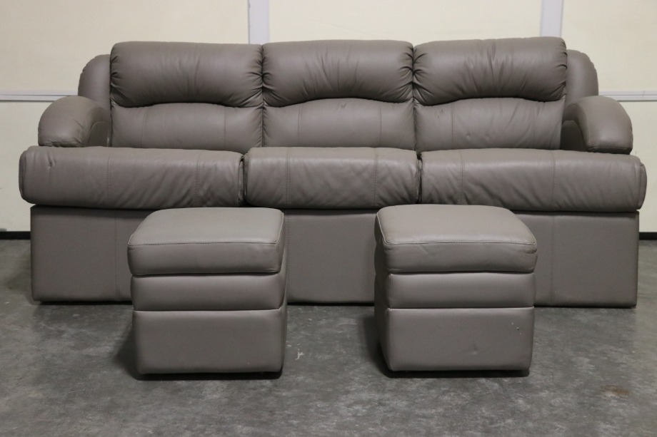 USED RV/MOTORHOME GREY PULL OUT SLEEPER SOFA WITH 2 FOOTREST FOR SALE